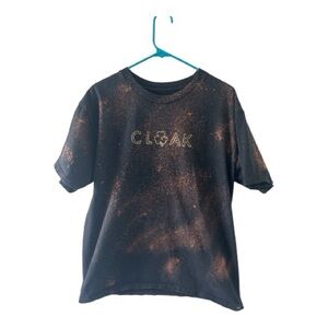 Cloak Brand Bleach Splatter Graphic T-Shirt Size Large Black Distressed Style